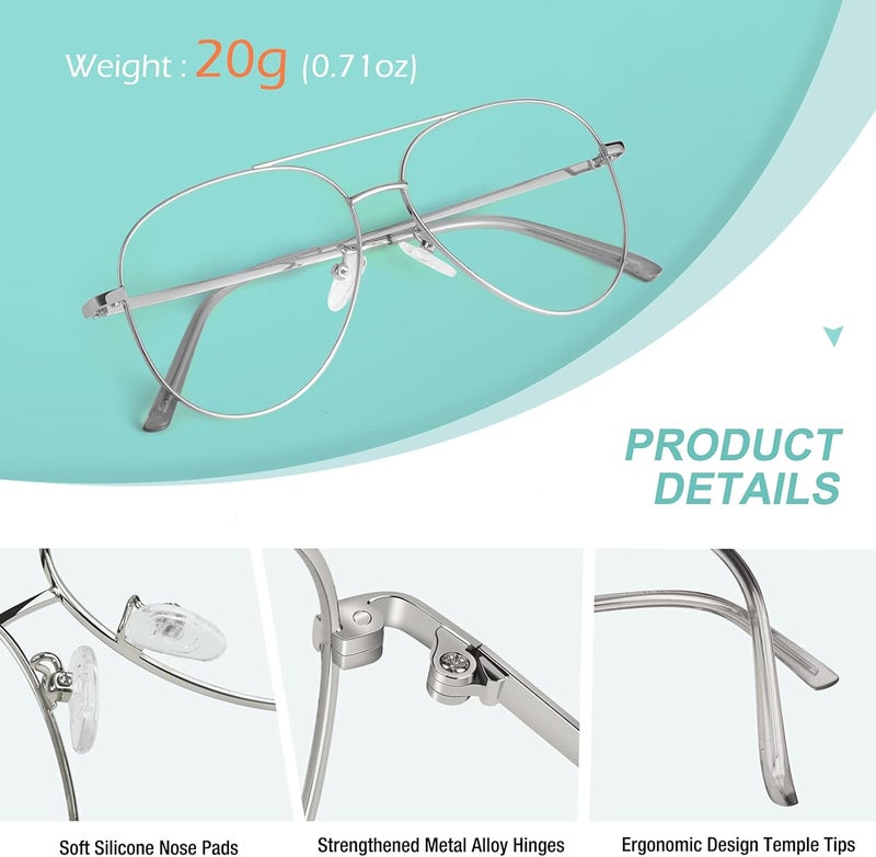 GQUEEN Fake Glasses Women Men Clear Lens Metal Frame UV400 Protection Fashion Retro Pilot Style Eyeglasses - Image 3